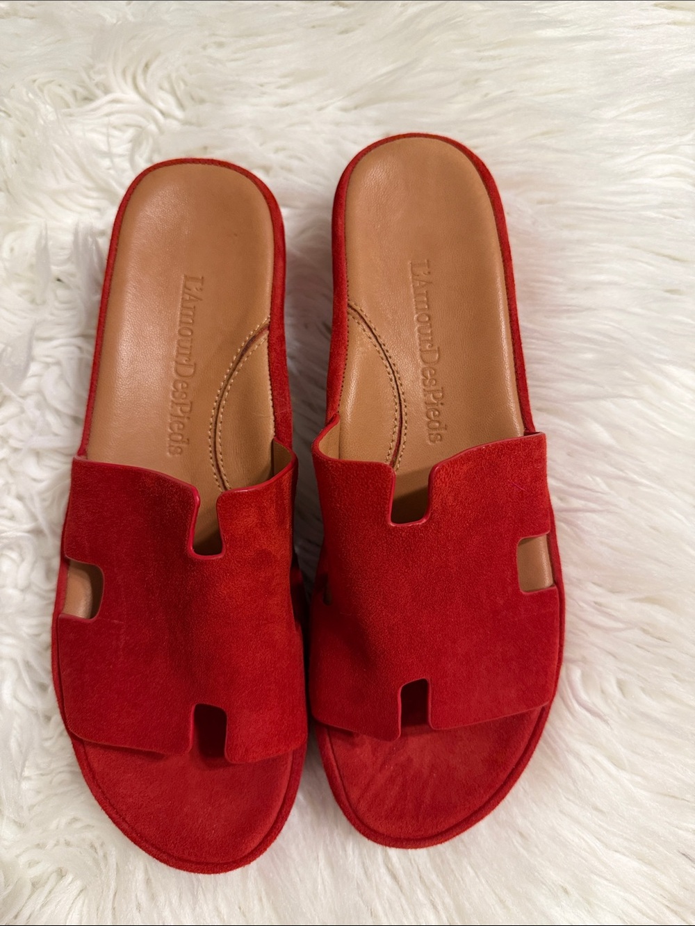 L'Amour Des Pieds Red Suede Leather Upper Slide Sandals size 8.5 BNWOT see photo - Picture 11 of 12